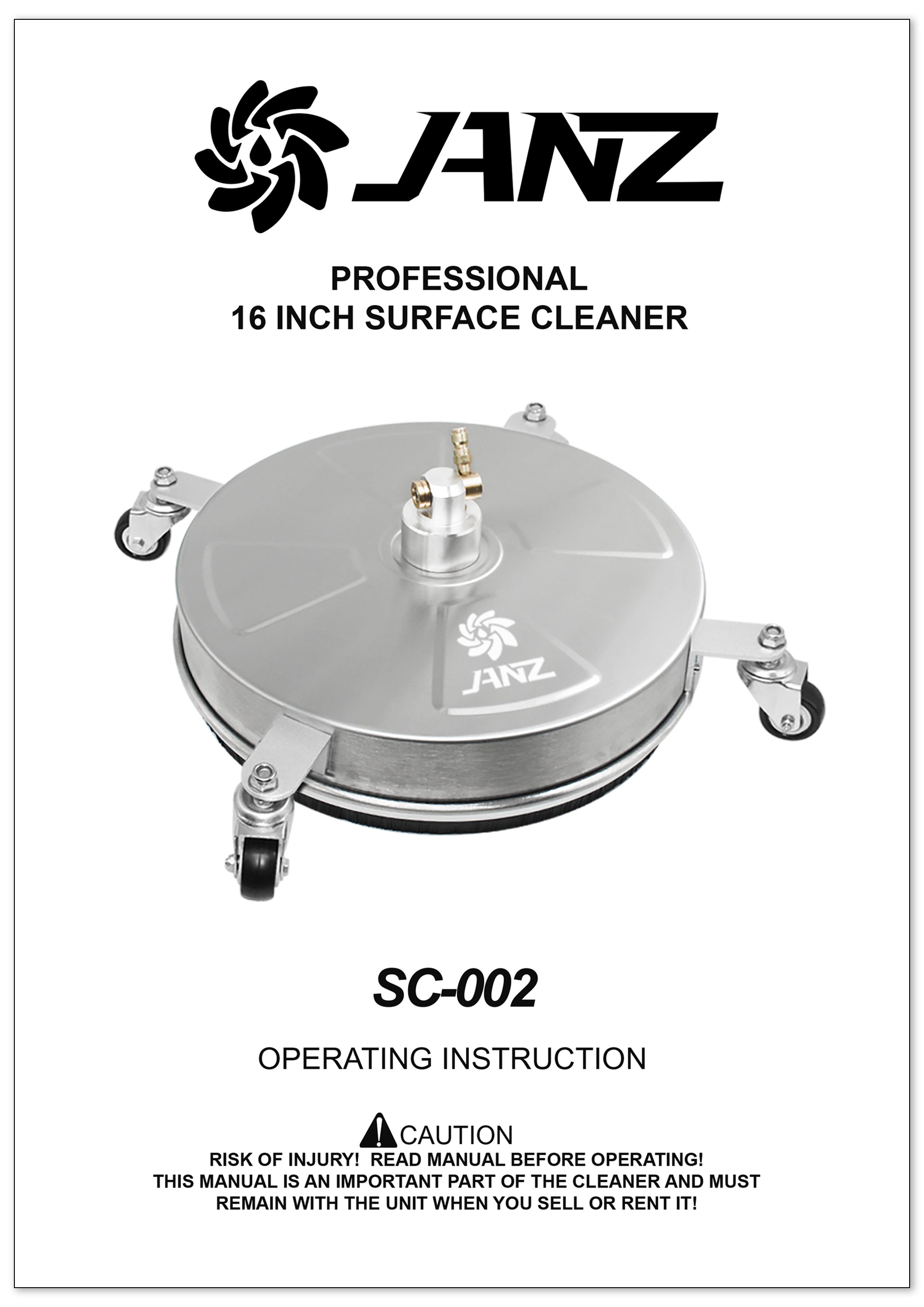 16" surface cleaner manuals