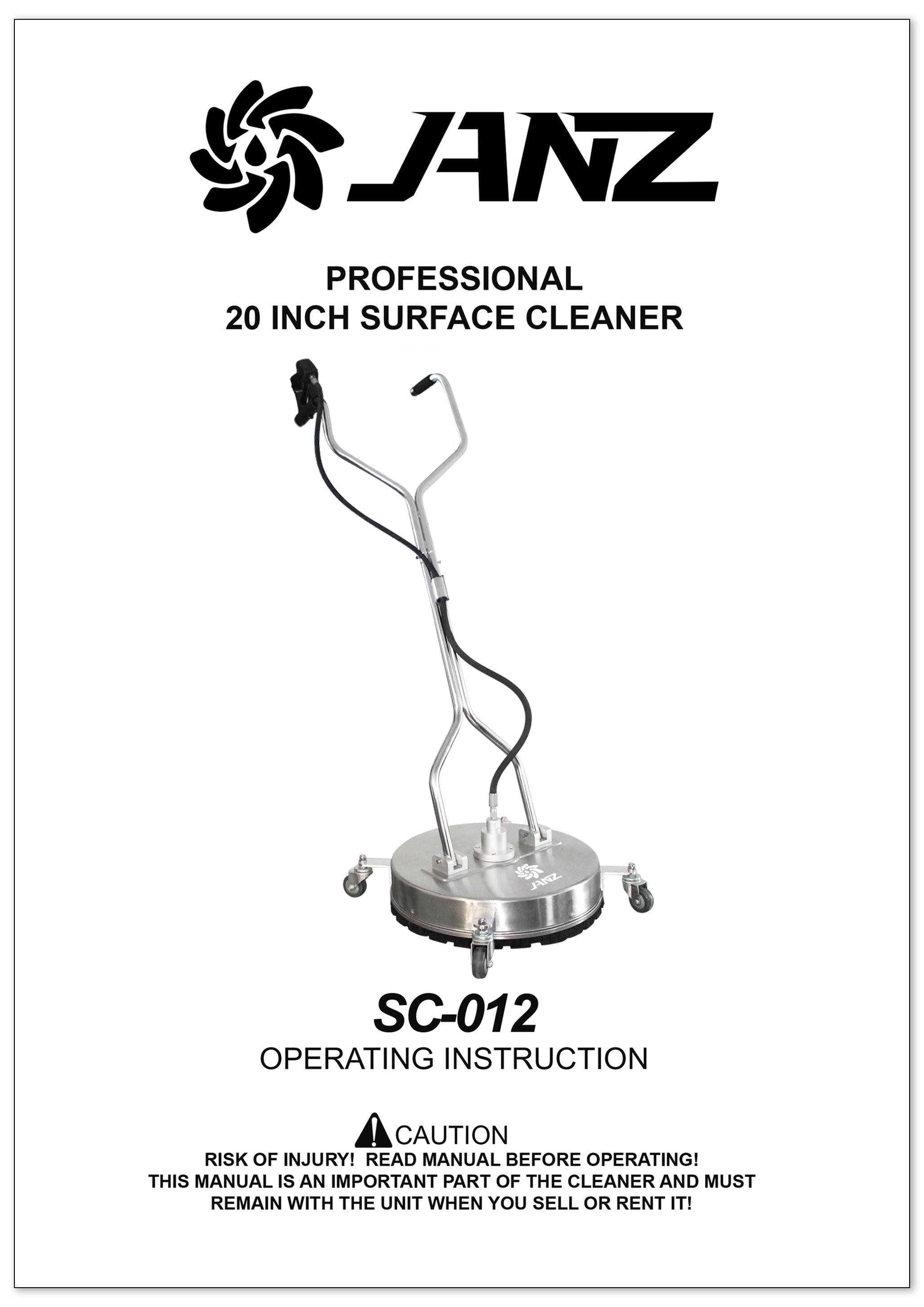 20" surface cleaner pro manuals